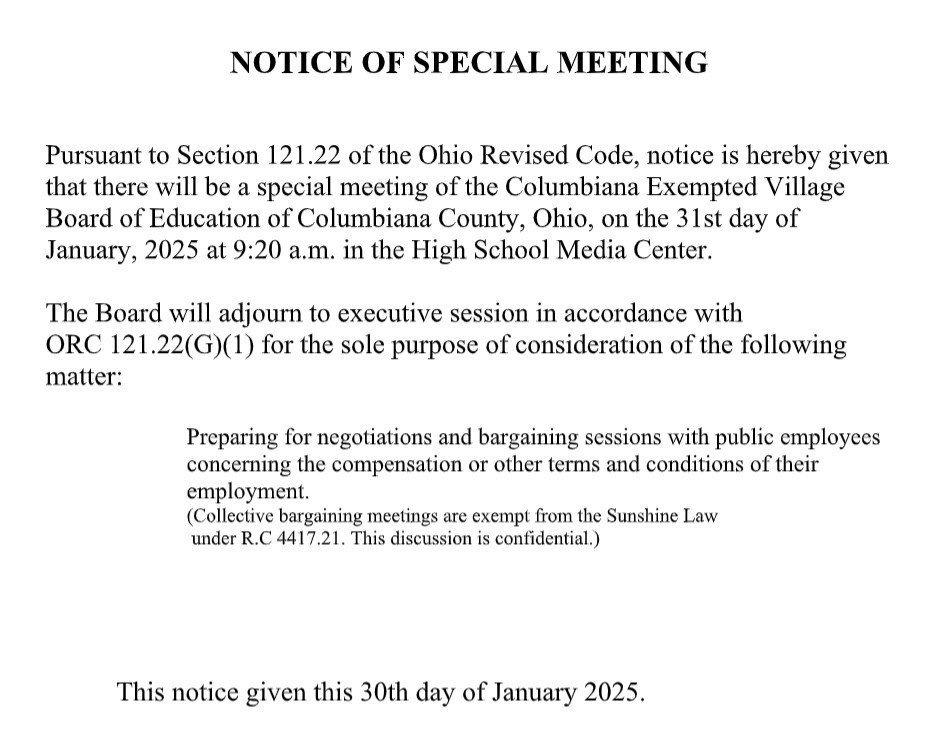 Notice of Special Meeting