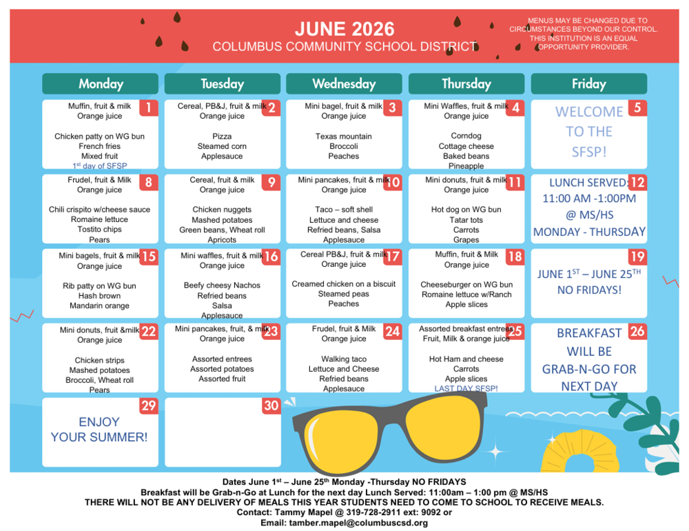 June 2026 Summer Menu