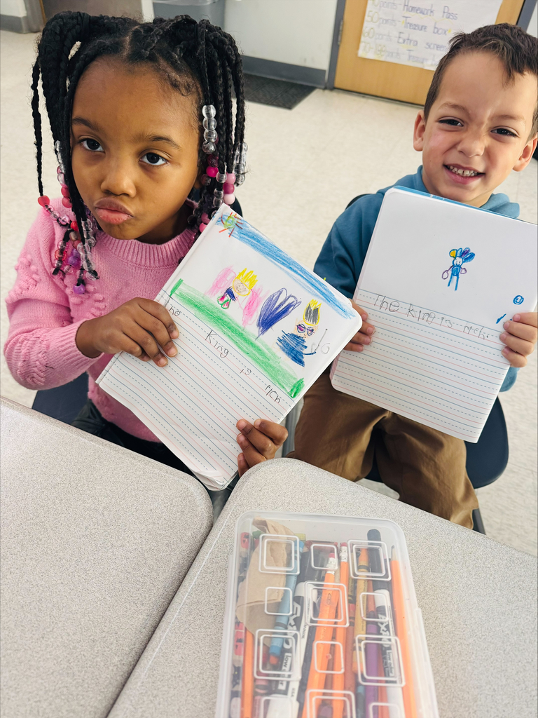 Our kindergarteners are shining bright as they practice writing sentences using the digraph “ch”!