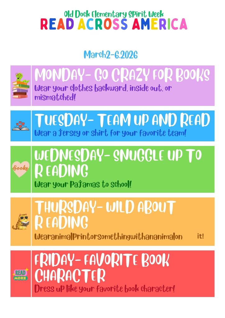 Read Across America Spirit Week- March 2-6, 2026