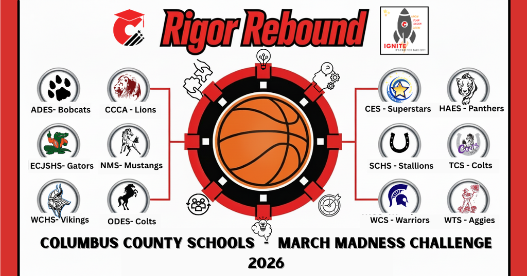 Bracket layout with 12 schools and mascots laid out