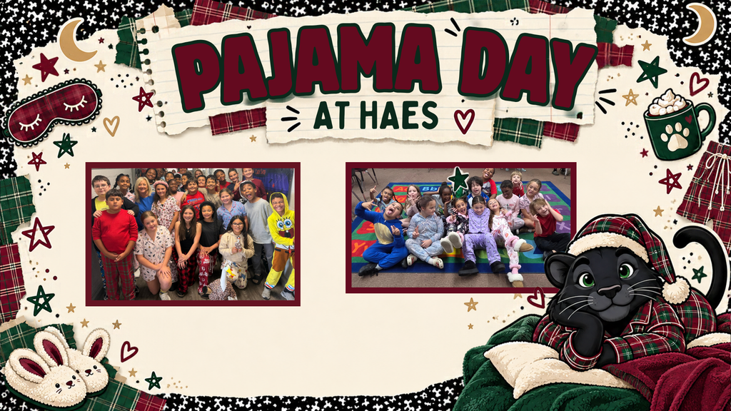 Students wearing pajamas stand together in a classroom at Hallsboro-Artesia Elementary School during Pajama Day