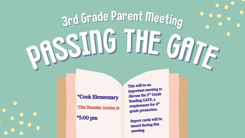 3rd Grade Parent Meeting October 16 @ 5:00 pm