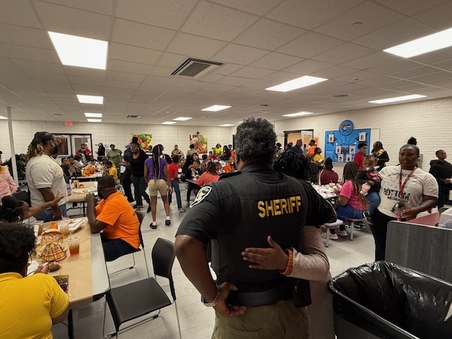 Hunt Intermediate students enjoy a meal with their parents. 