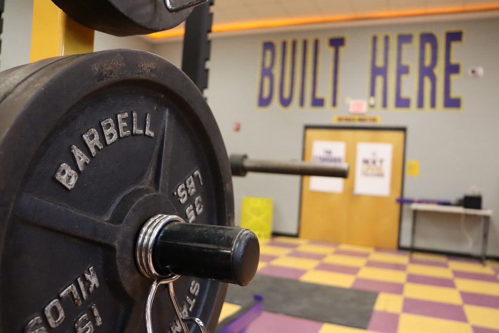 Built Here logo in CMS weight room