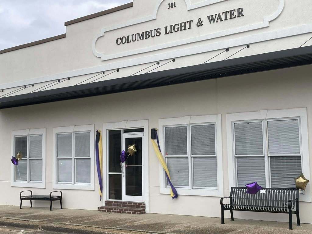 Columbus Light and Water is decorated with Falcon Purple and Gold.