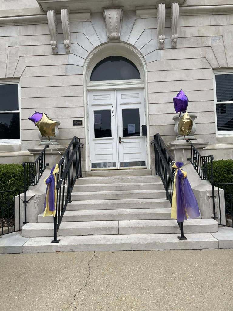 Columbus City Hall is decorated with Falcon Purple and Gold.