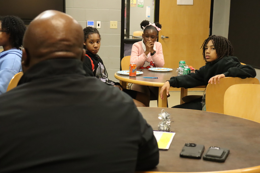 CMS  students talk with Mr. Chapman. 