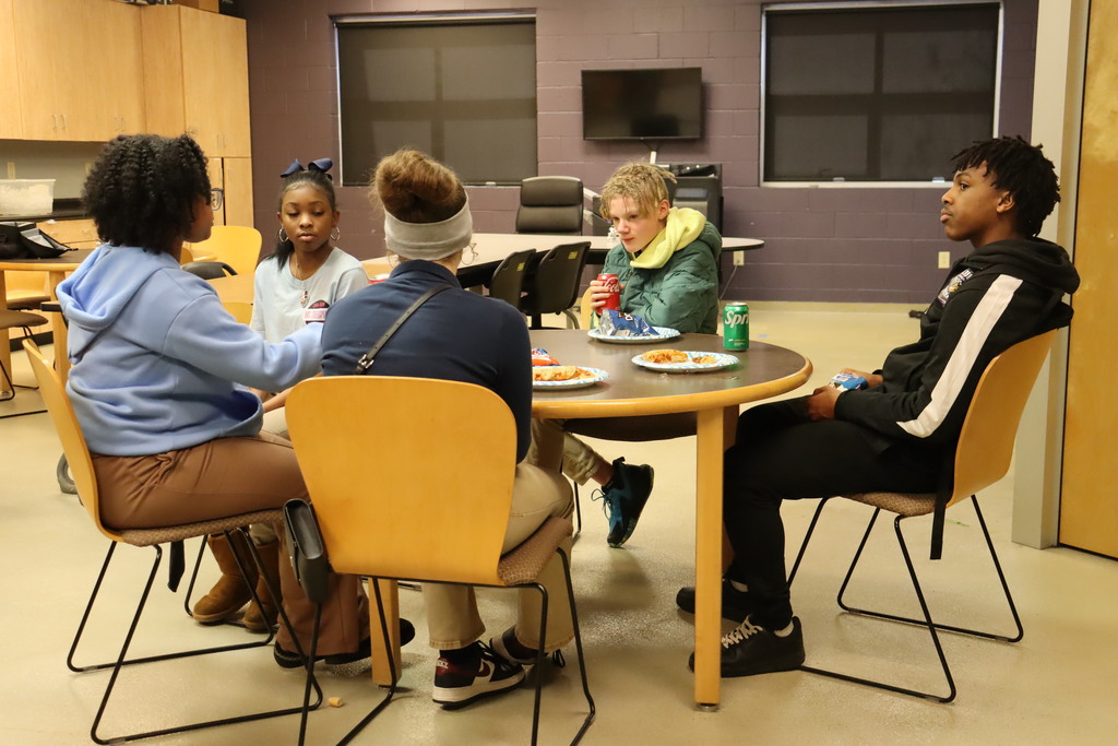 CMS students talk with Mr. Chapman. 