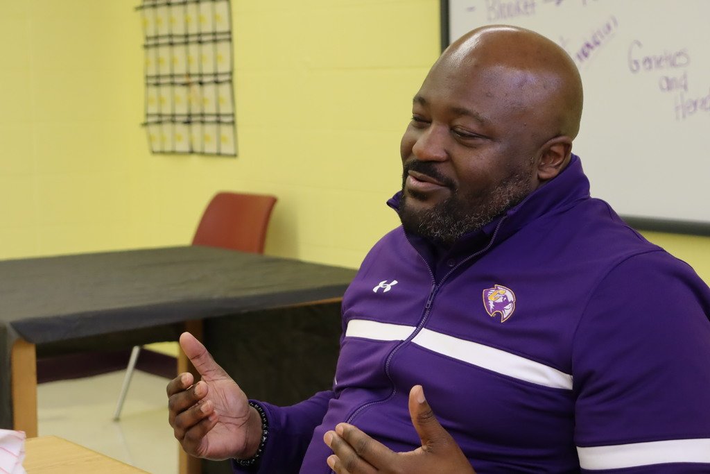 Mr. Chapman talks with Columbus High students.