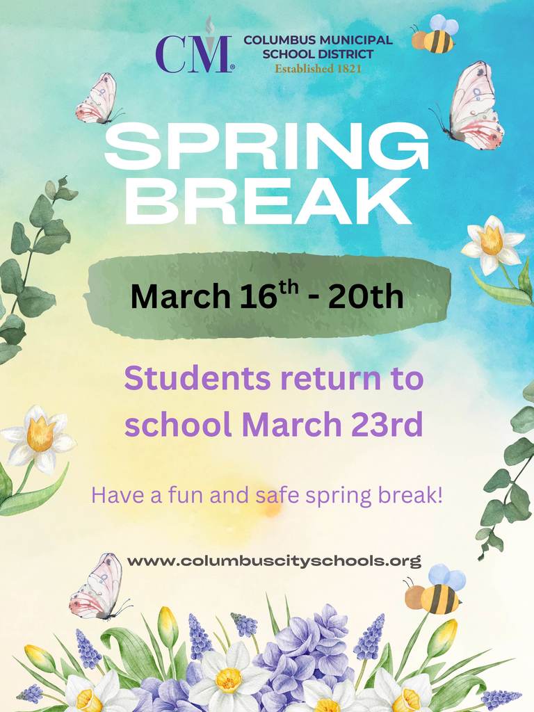 Spring break is March 16-20. Students return to school March 23rd.
