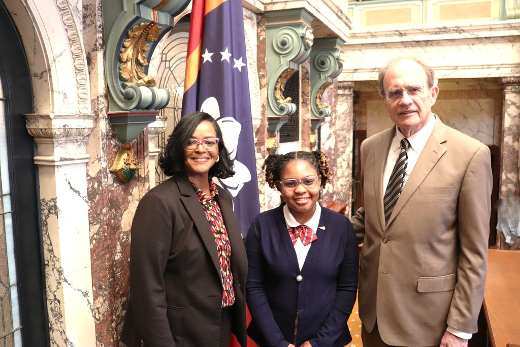 Adrianne Craddieth recently served as a Page in the Mississippi Senate. She posed for picture with Senator Angela Turner-Ford and Lt. Governor Delbert Hosemann. 