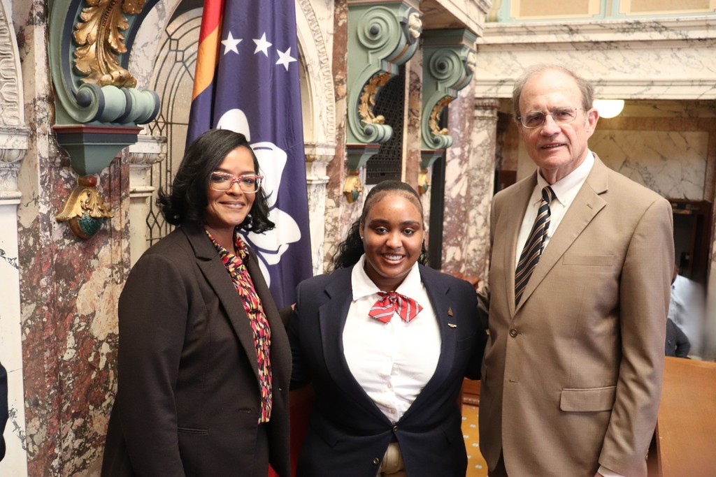 Asiah Farmer recently served as a Page in the Mississippi Senate. She posed for picture with Senator Angela Turner-Ford and Lt. Governor Delbert Hosemann. 