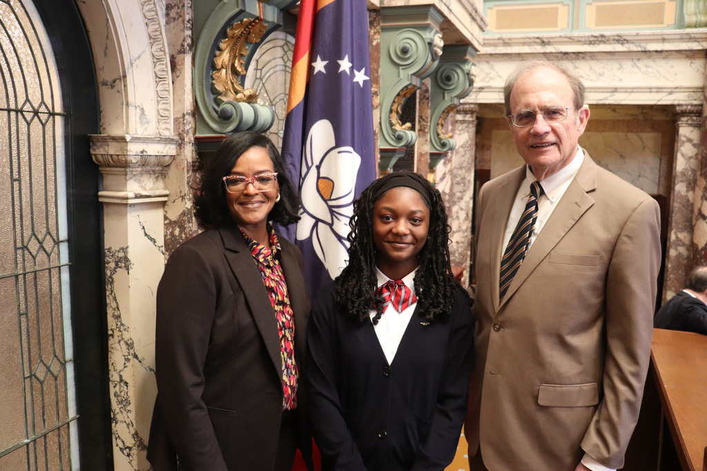 Aubree Nikole Reed recently served as a Page in the Mississippi Senate. She posed for picture with Senator Angela Turner-Ford and Lt. Governor Delbert Hosemann. 