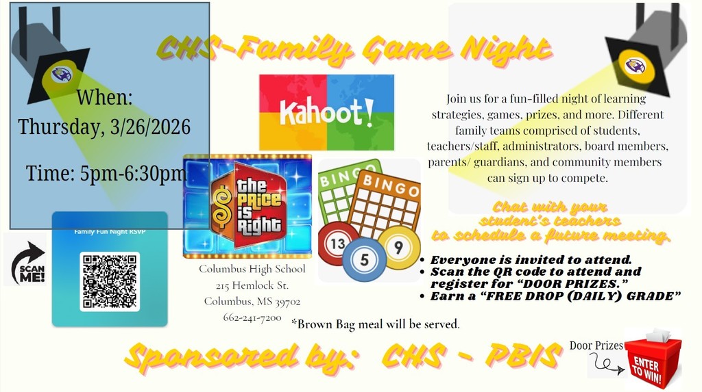 CHS Family Night is Thursday. It begins at 5 PM.