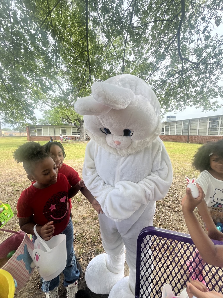 The Easter Bunny visits Fairview Elementary students during an Easter Egg hunt.