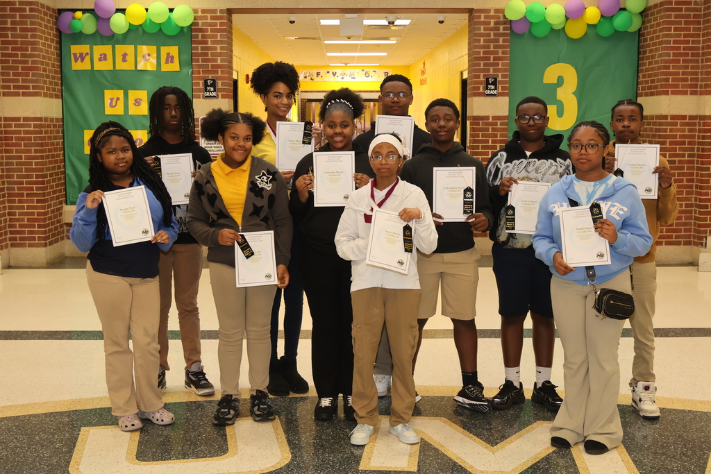 Columbus Middle School students present their ribbons after competing at the State Science Fair, which was held at Northeast Mississippi Community College. 