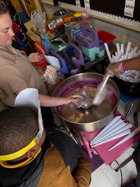 Stokes-Beard Elementary teachers make cotton candy for students. 