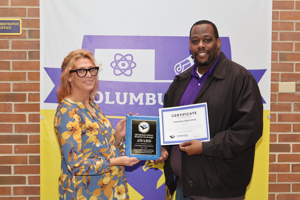 International Student Exchange honored Columbus High for welcoming students last year. 