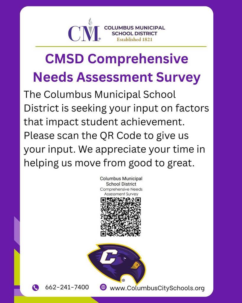 Please scan the QR to participate in the CMSD 2026 Comprehensive Needs Assessment Survey.