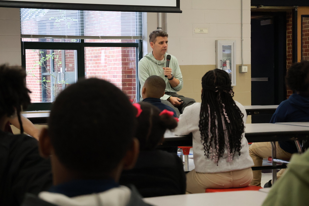 Stokes-Beard Elementary students listen to author Max Brallier speak. 
