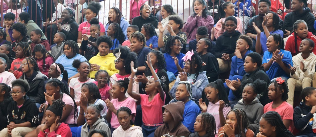 Hunt Intermediate students participate in a No Crumbs... Eat That Test pep rally on Wednesday. 