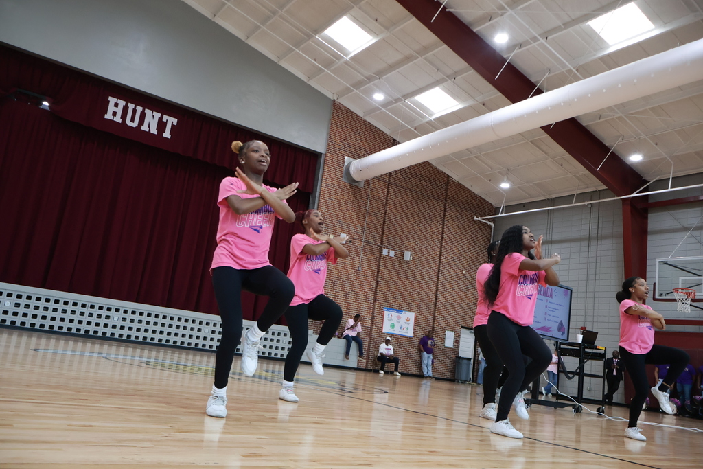 Columbus High cheerleaders participate in a No Crumbs... Eat That Test pep rally on Wednesday at Hunt Intermediate. 