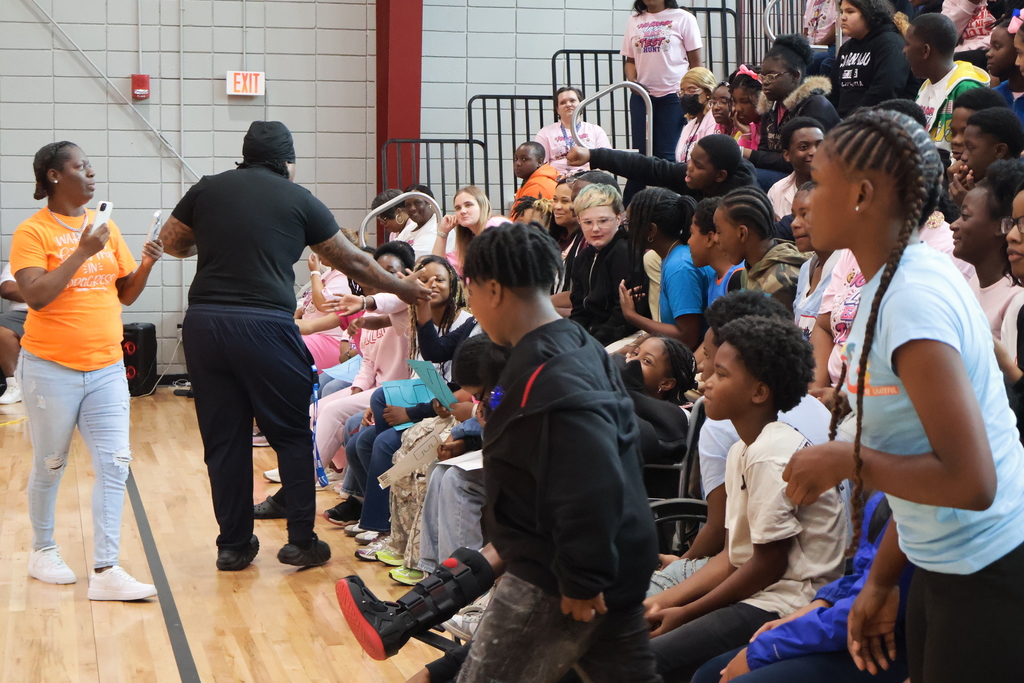 Hunt Intermediate students participate in a No Crumbs... Eat That Test pep rally on Wednesday. 