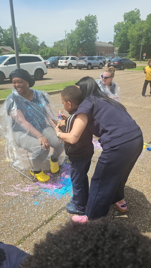 A Stokes Beard Elementary student sprays  silly string on a teacher.