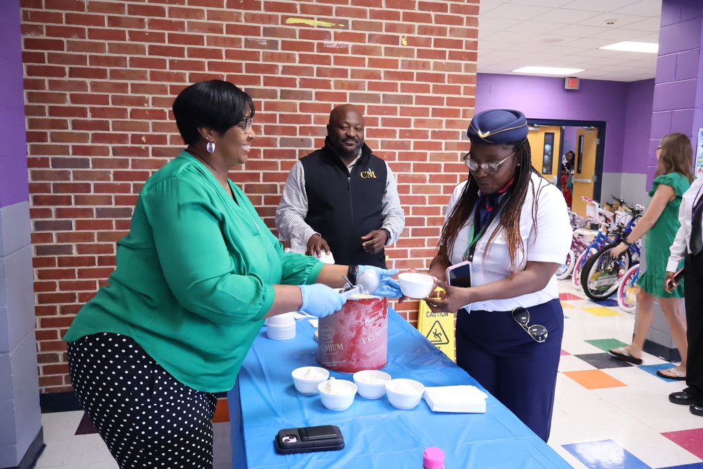Stokes Beard Elementary teachers enjoy a scoop of ice cream. 