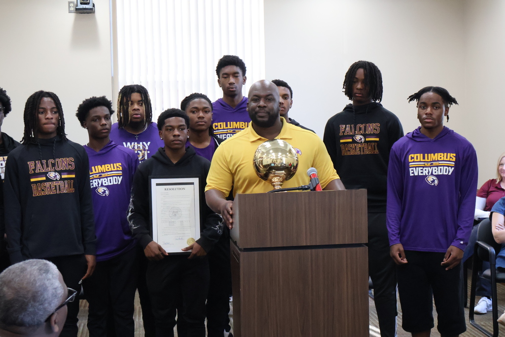 CHS Basketball Coach Phillip Morris speaks to the Lowndes County Board of Supervisors after his team was presented with a resolution honoring their 5A state championship. 
