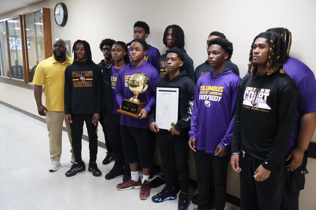 CHS Basketball Coach Phillip Morris speaks to the Lowndes County Board of Supervisors after his team was presented with a resolution honoring their 5A state championship. 