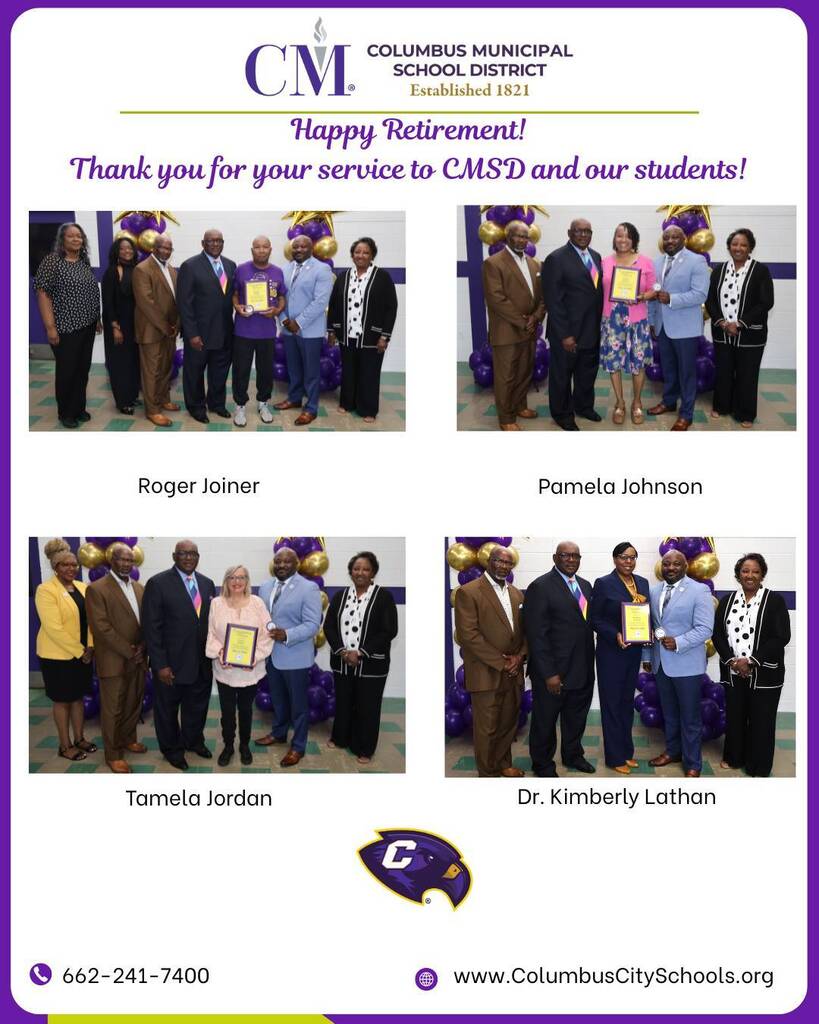 The Columbus Municipal School District celebrated the retirement of Roger Joiner, Pamela Johnson, Tamela Jordan, and Dr. Kimberly Lathan on Thursday.