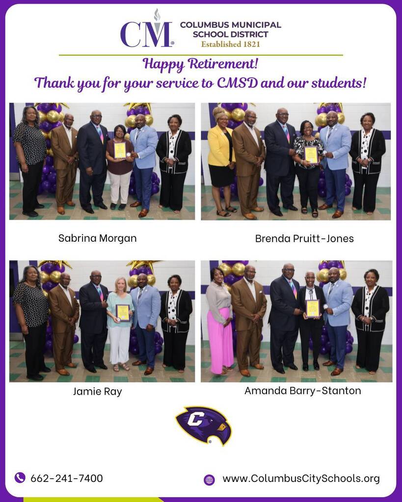 The Columbus Municipal School District celebrated the retirement of Sabrina Morgan, Brenda Pruitt-Jones, Jamie Ray, and Amanda Barry-Stanton on Thursday.