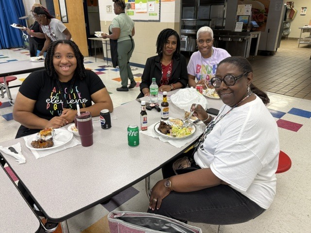 Stokes-Beard Elementary teachers and staff enjoy an end-of-the-year lunch. 