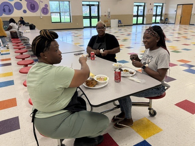 Stokes-Beard Elementary teachers and staff enjoy an end-of-the-year lunch. 