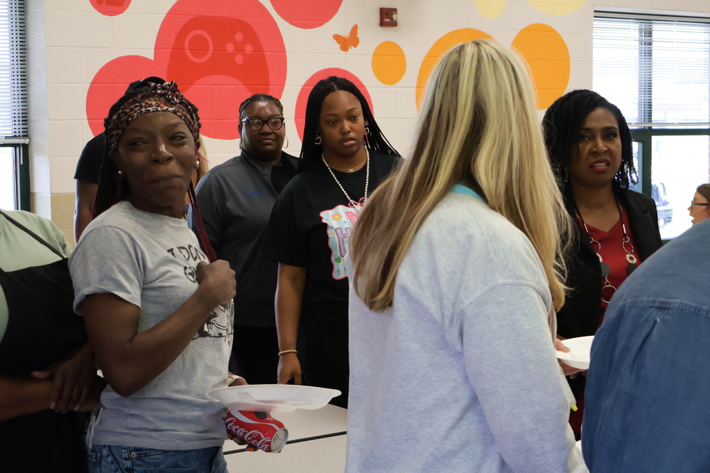Stokes-Beard Elementary teachers and staff enjoy an end-of-the-year lunch. 