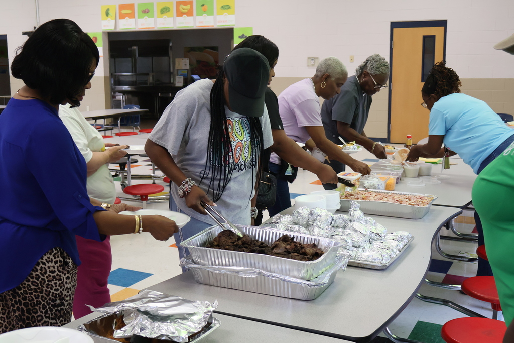 Stokes-Beard Elementary teachers and staff enjoy an end-of-the-year lunch. 