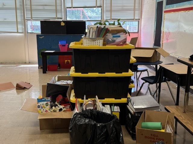 Boxes packed up at Fairview Elementary.
