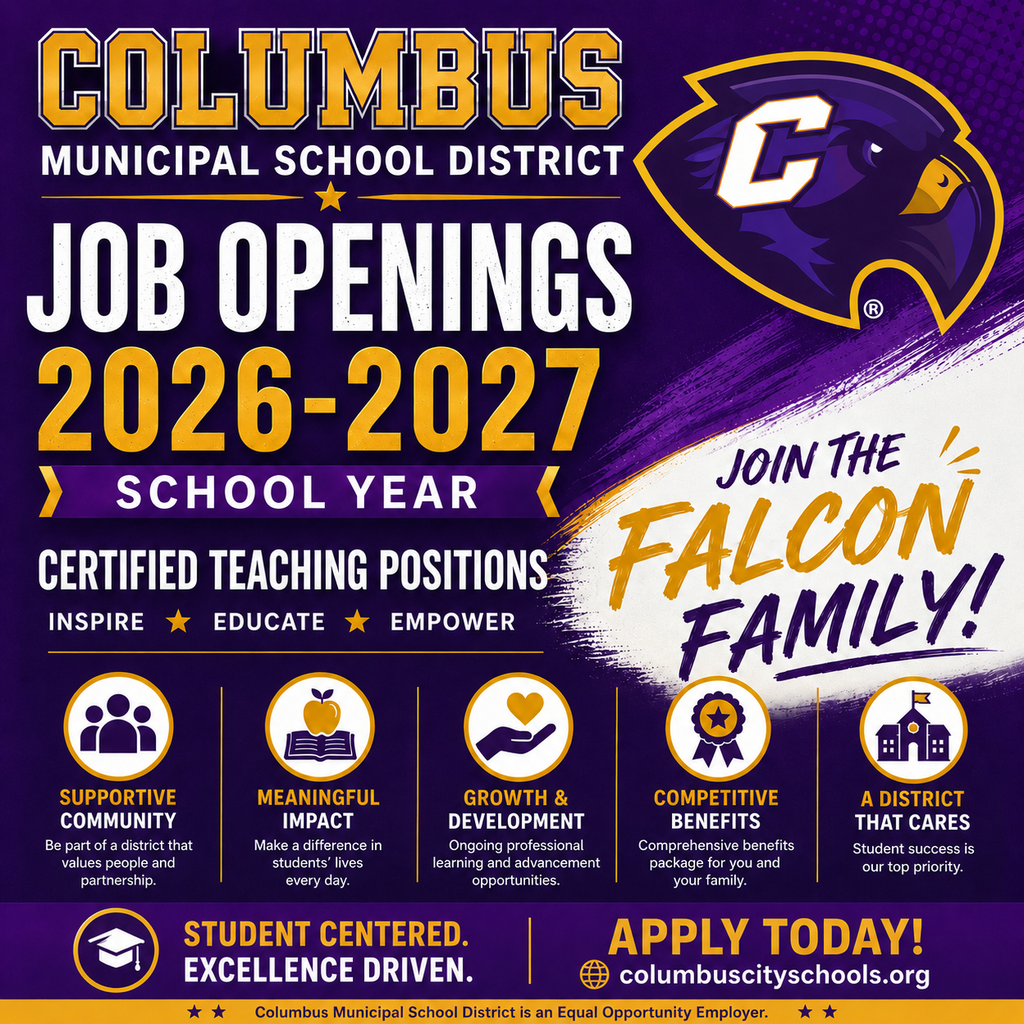 Come work with us! The Columbus Municipal School District has teaching positions open. 