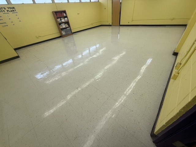 A freshly waxed classroom floor at Columbus High