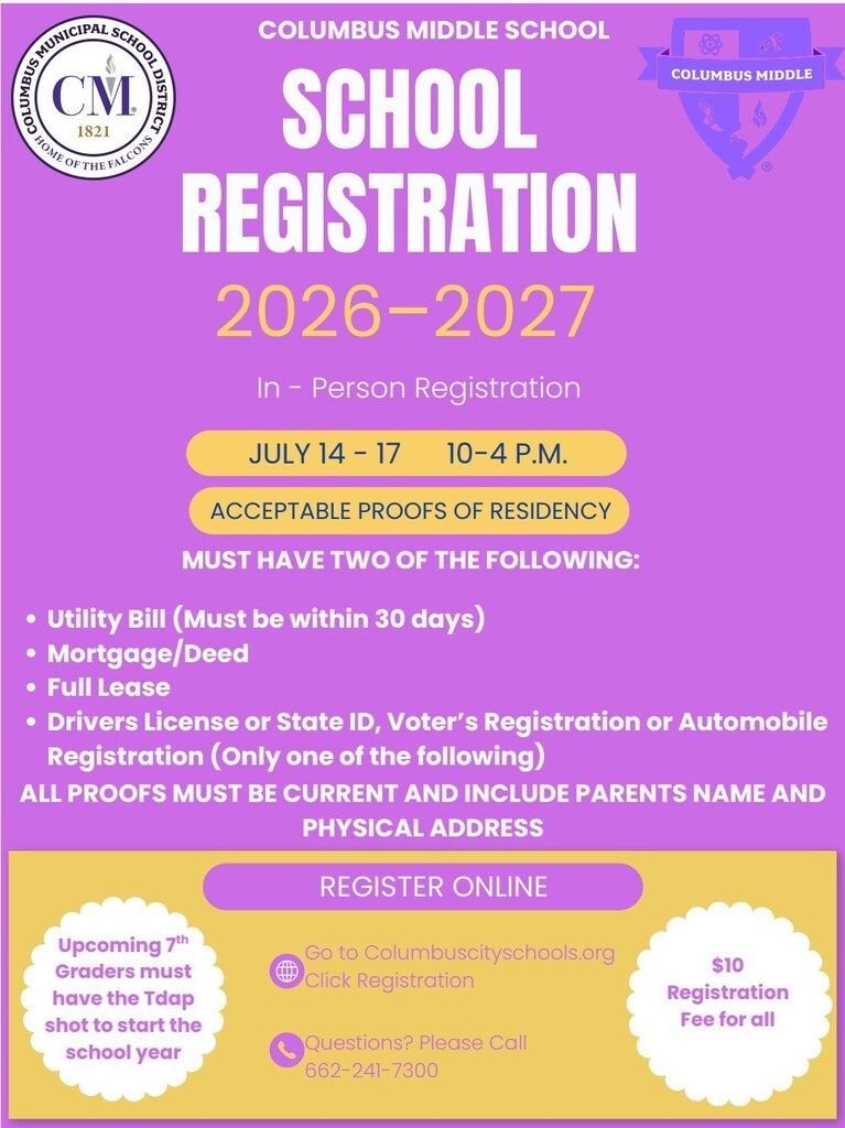 CMS in-person registration July 14-17 from 10 AM - 4 PM.