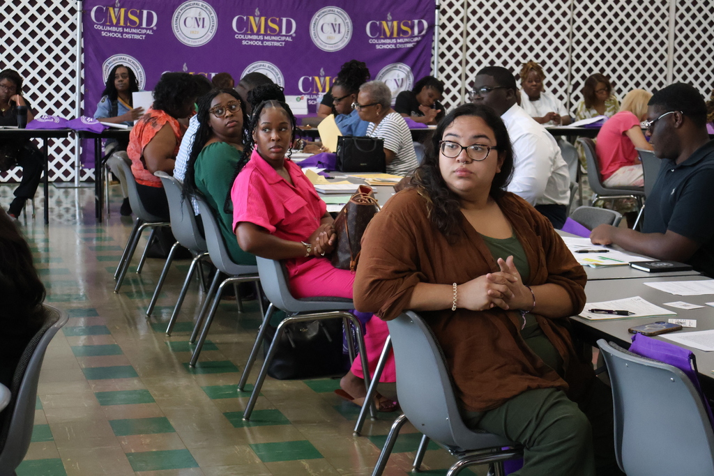 New CMSD employees listen to presentations at the new employee orientation held at Brandon Central Services Center on Friday morning. 