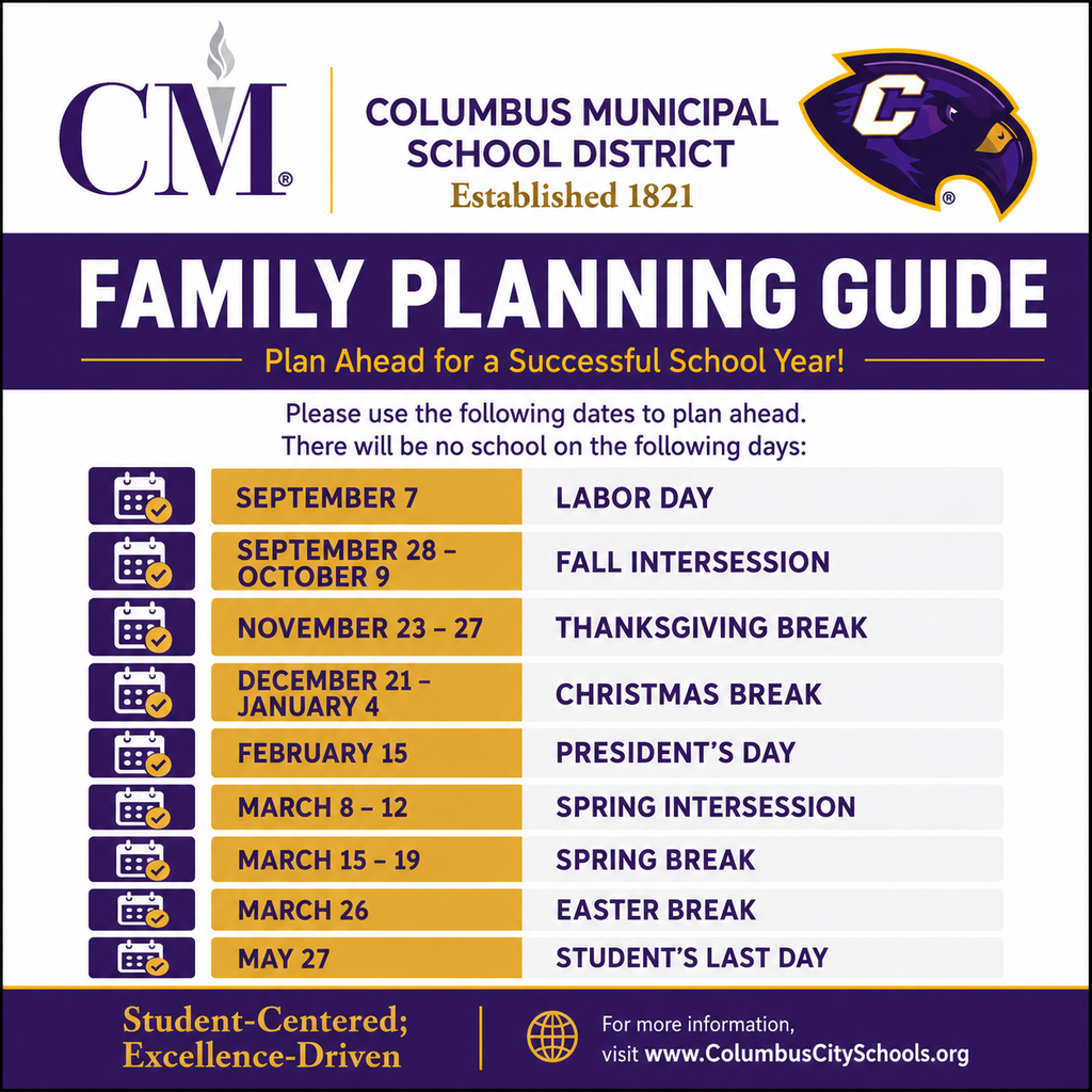 Family planning guide for the 2026-27 school year.
