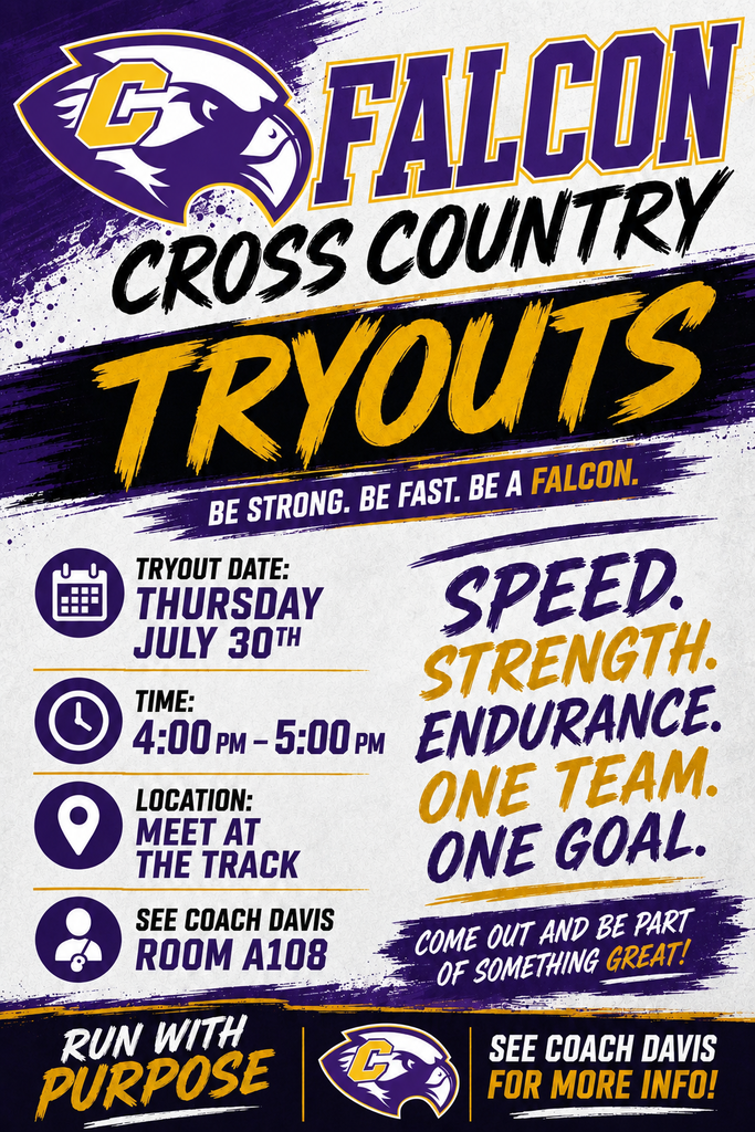 Track tryouts are July 30th at the athletic complex track from 4-5 PM.