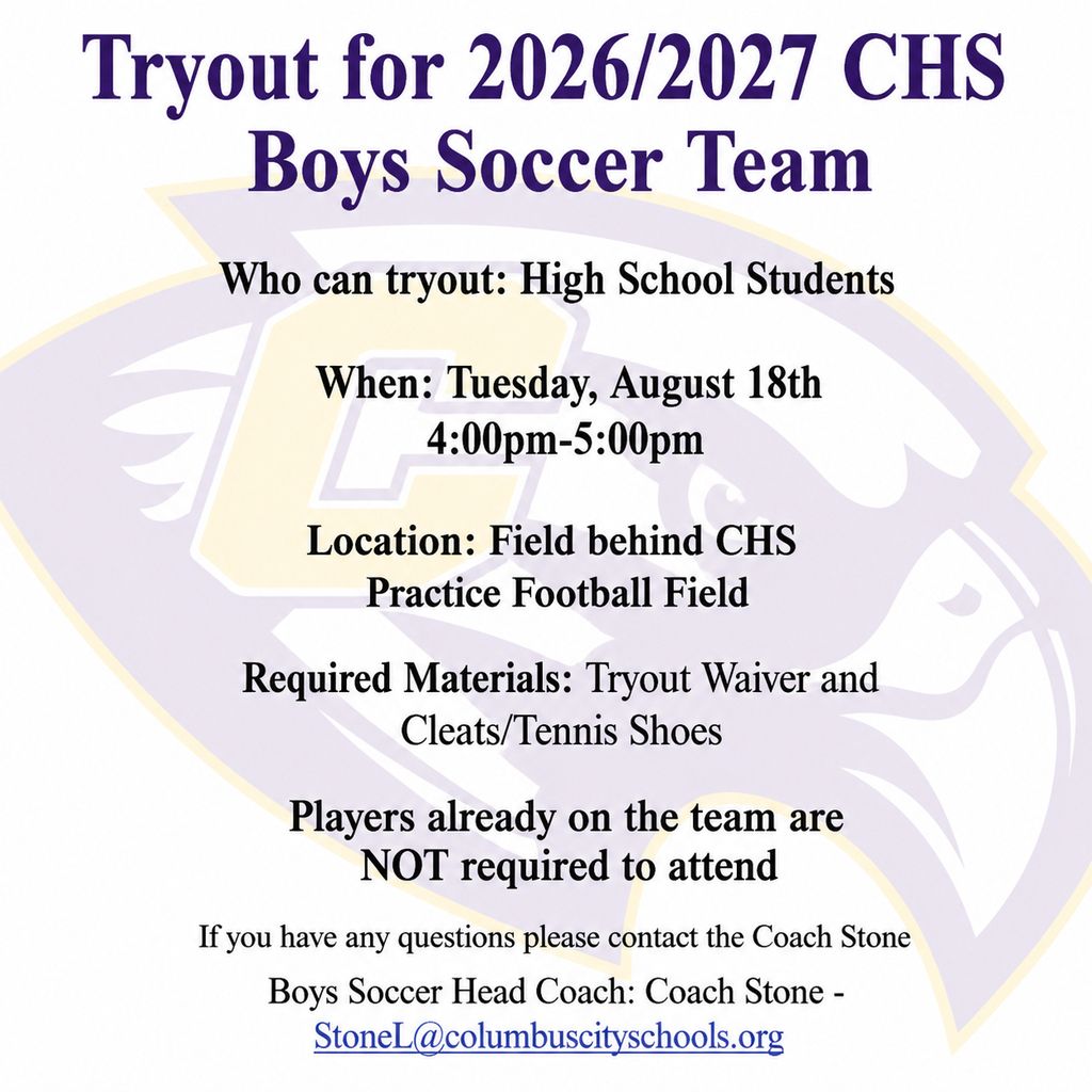 Soccer team tryouts at CHS on August 18th from 4- 5 PM.