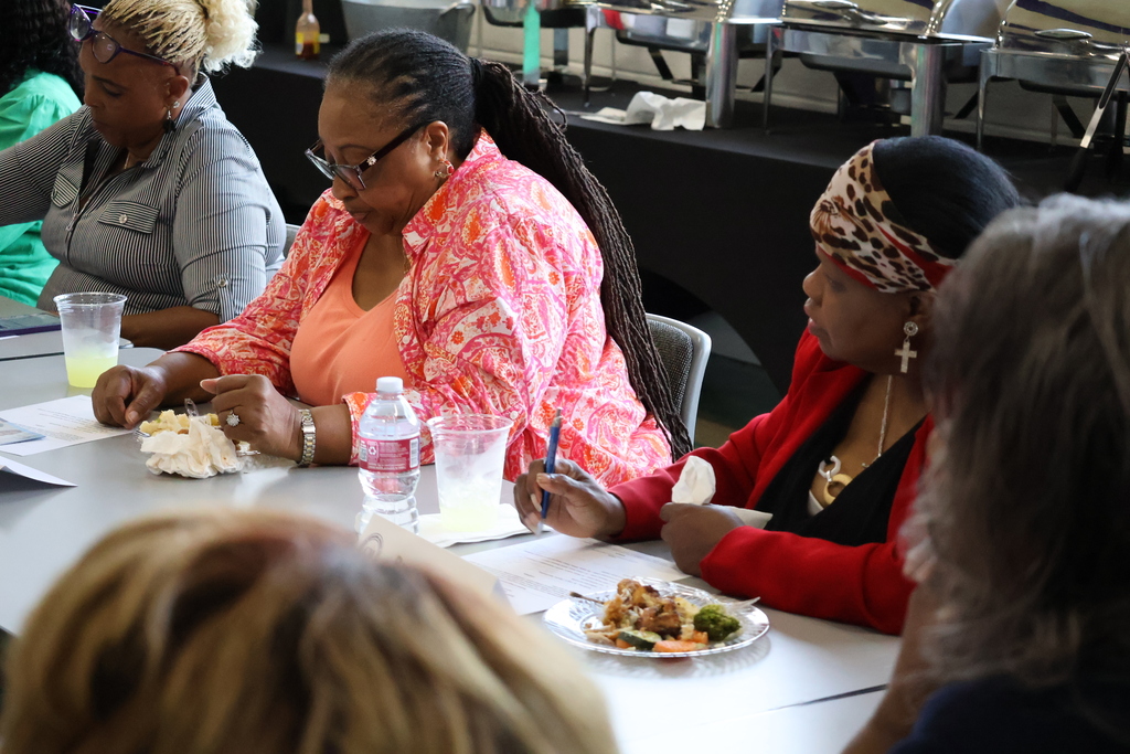 Attendees at the Superintendent's Roundtable listen to a presentation. 
