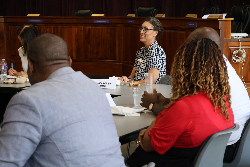 Attendees at the Superintendent's Roundtable listen to a presentation. 