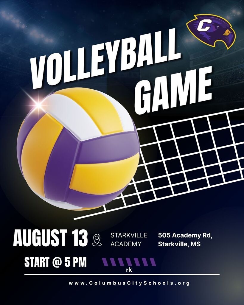 CHS volleyball game at Starkville Academy on August 13th. The match begins at 5 PM.