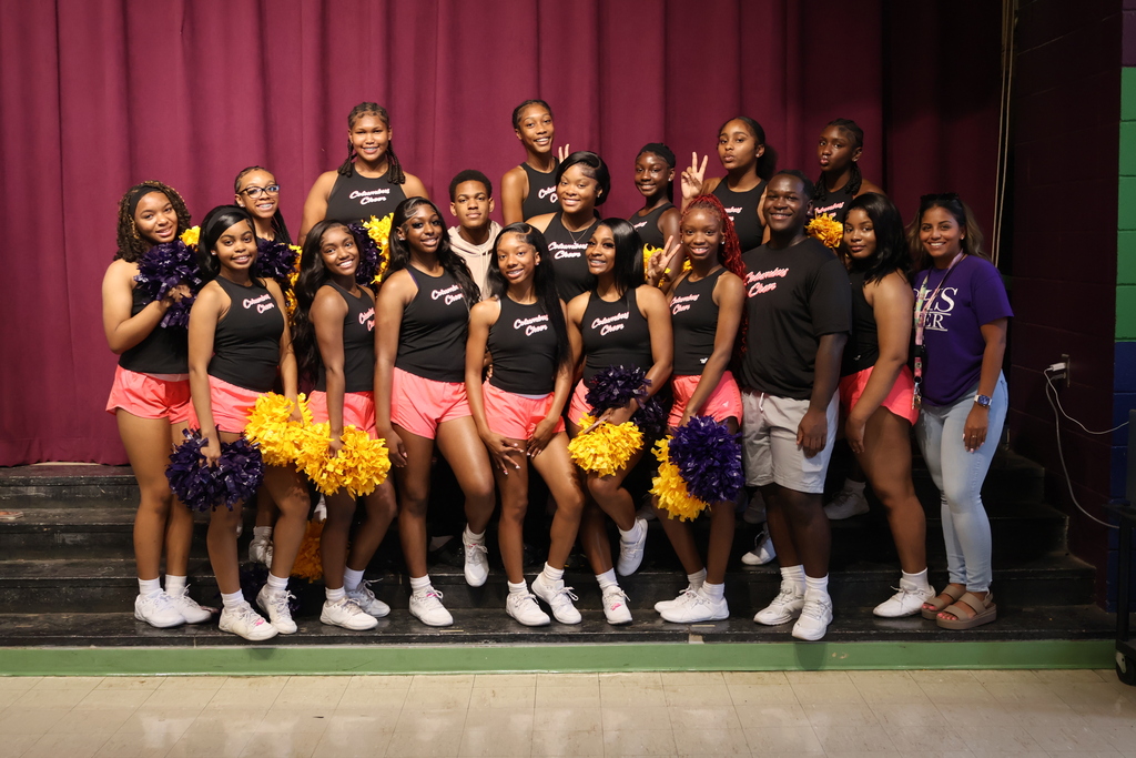 Columbus High cheerleaders pose for a picture during the Sale Elementary PBIS pep rally. 